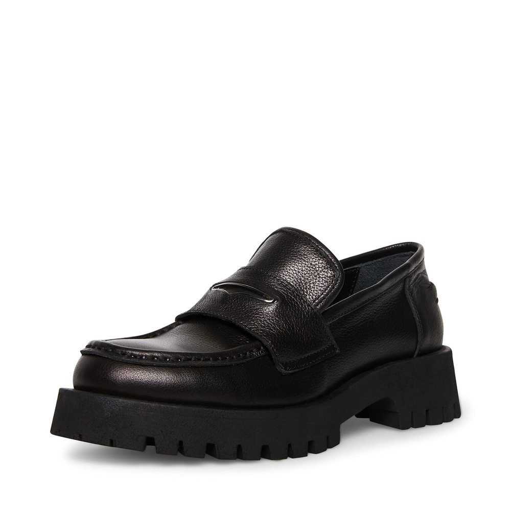 Steve Madden Women's Lawrence Loafer, Black Leather, 6